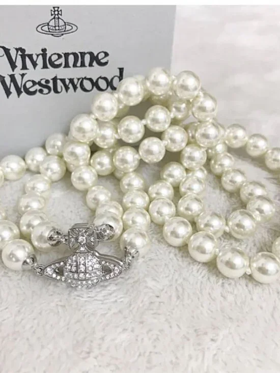 Vivienne Westwood Necklace 2-Strand Pearl Orb Choker Silver - Picture 4 of 7